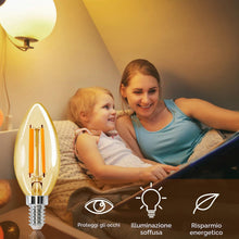 Carica l'immagine nel visualizzatore di Gallery, Aigostar Lampadina Stile Vintage Filamento LED E14, C35 4W (Equivalenti a 35W), 400 Lumen, Bianco Caldo 2200K, CRI＞80, A