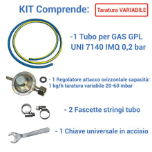Carica l'immagine nel visualizzatore di Gallery, Crisalide®- Kit Tubo REGOLATORE Professionale 4 pz (Gas, Gpl) Cucina, Barbecue, Stufa: 1 Tubo+1 Regolatore+2 Fascette+1C