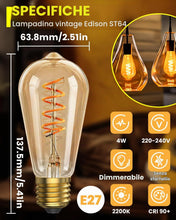 Carica l'immagine nel visualizzatore di Gallery, Lampadine E27 Vintage LED, Dimmerabile Lampada 4W, bagliore caldo 2200K