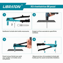 Carica l'immagine nel visualizzatore di Gallery, LIBRATON Rivettatrice Manuale 80 Pz Rivetti con 4 HSS Teste Intercambiabili