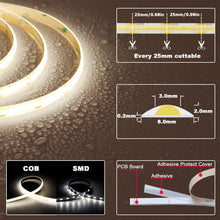 Carica l'immagine nel visualizzatore di Gallery, TOPAI Striscia LED COB 12V Impermeabile IP65 Bianco Naturale 5m 480LED/m