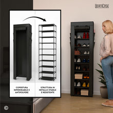 Carica l'immagine nel visualizzatore di Gallery, Scarpiera Slim Salvaspazio 10 Ripiani in Tessuto Impermeabile Colore Nero