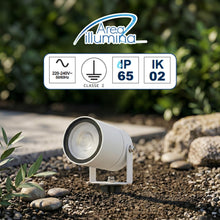 Carica l'immagine nel visualizzatore di Gallery, Portafaretti da Giardino con Picchetto, GU10 220V, IP65, Alluminio, Bianco/Nero/Corten/Marrone, Ø60x100mm (Bianco)
