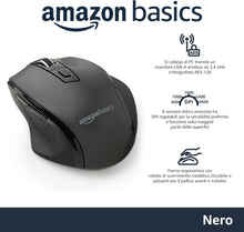 Carica l'immagine nel visualizzatore di Gallery, Amazon Basics Mouse wireless ergonomico - DPI regolabile - Nero
