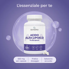 Carica l'immagine nel visualizzatore di Gallery, Bandini® Acido Alfa Lipoico 650 mg, 120 Capsule vegane ad Alto Dosaggio