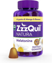 Carica l'immagine nel visualizzatore di Gallery, ZzzQuil Natura Melatonina Integratore per Dormire, Gusto Mango e Banana, Con Valeriana, Camomilla, Vitamina B6 e Estratti alle Erbe, 72 Gommose