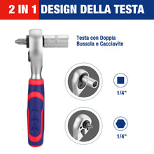 Carica l'immagine nel visualizzatore di Gallery, WORKPRO Set di Punte e Bussole da 42 Pezzi, Chiave a Cricchetto Compatta da 1/4" con Portapunte Magnetico a Cambio Rapid