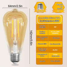 Carica l'immagine nel visualizzatore di Gallery, Lampadine Filamento LED E27 6W = 60W 630LM Bianca Calda 2700K 6 Pezzi