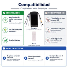 Carica l'immagine nel visualizzatore di Gallery, Telecomando Universale per Ventilatore da Soffitto – 3 Velocità, Controllo Luce, Timer – 220V