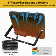 Carica l'immagine nel visualizzatore di Gallery, Faretto Led da Esterno con Sensore di Movimento, 1 Pezzi 50W 5000LM Faro Led Esterno 6500K Bianca Fredda, IP66 Impermeab