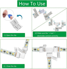 Carica l'immagine nel visualizzatore di Gallery, Amefil Set di connettori LED SMD a 5 pin da 10 mm, senza saldature, splitter L/T, angolo retto, cavo di transizione da s