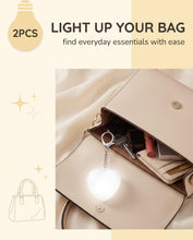 Carica l'immagine nel visualizzatore di Gallery, 2 luci da borsa a forma di cuore, 7,1 cm LED sensore touch automatico, portachiavi luminosi romantici per borsetta notte