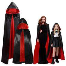 Carica l'immagine nel visualizzatore di Gallery, Mantello Vampiro, Mantello Halloween Raso Reversibile Rosso Nero con Cappuccio, Costume Vampira per Halloween Carnevale 