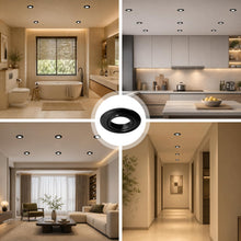 Carica l'immagine nel visualizzatore di Gallery, GeyouLux 4x Faretti da Incasso GU10 Telaio Nero, Orientabile 45°, Cornice in Metallo Ø84mm Piatta, Foro 68-75mm, Attacco