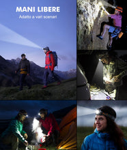 Carica l'immagine nel visualizzatore di Gallery, Rolgno Torcia Frontale LED Ricaricabile, [Ultra Luminosa] Lampada Frontale con Sensore di Movimento, 6 Modalità di Illuminazione &amp; Impermeabile IPX4, 15H Autonomia per Corsa Notturna, Campeggio, Pesca