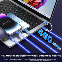 Carica l'immagine nel visualizzatore di Gallery, LED Light Up iPhone Flowing Multi Charging Cable 3-in-2 Charger Cables [MFi Certified ] Cavo Lightning con USB-C&amp;Micro U