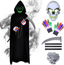 Carica l'immagine nel visualizzatore di Gallery, Aragallant Costumi Halloween, Mantello con Cappuccio Halloween, Morte Costume di Halloween con Falce, Maschera Scheletri