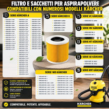 Carica l'immagine nel visualizzatore di Gallery, 3x Cartuccia Filtro Aspirapolvere compatibile per Kärcher WD3 Premium WD2 WD3 WD3 MV3 WD3P Il kit di estensione sostitui