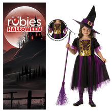 Carica l'immagine nel visualizzatore di Gallery, Rubies Costume Strega Magico per bambina, Vestito viola e dorato e capello, Ufficiale, Stregas, Witches per Halloween, Feste e Cosplay