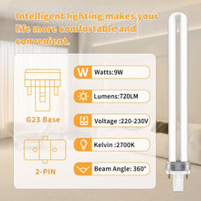 Carica l'immagine nel visualizzatore di Gallery, Lampada Fluorescente Compatta CFL G23 2 Pin 9W, Bianco Caldo 2700K, 720LM