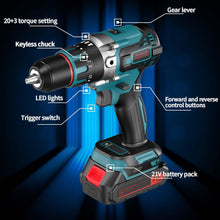 Carica l'immagine nel visualizzatore di Gallery, Avvitatore elettrico Brushless Trapano Avvitatore Batteria 21V, Trapano Avvitatore a Percussione con 2×2,0Ah Batteries, Trapano Percussione Batteria, 20+3 Coppia, Luce a LED, 0-3000RPM, 80N.m Max