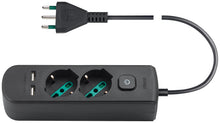 Carica l'immagine nel visualizzatore di Gallery, Vimar 0R00625.CC Presa multipla con interruttore e cavo da 1,5 m, 2 universale standard italiano, 2 uscite SICURY USB A,