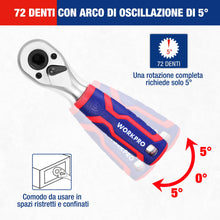 Carica l'immagine nel visualizzatore di Gallery, WORKPRO Set di Punte e Bussole da 42 Pezzi, Chiave a Cricchetto Compatta da 1/4" con Portapunte Magnetico a Cambio Rapid