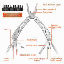 Carica l'immagine nel visualizzatore di Gallery, Gvolatee Pinza Multiuso 11 in 1, Pieghevole Multitool in Acciaio Inossidabile con Cacciavite Punte, Coltello Tascabile, 