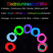 Carica l'immagine nel visualizzatore di Gallery, Lychee 5x 1m EL Tubo Flessibile Filo Elettroluminescente Stroboscopico con Luce al Neon con 3 modalità di Controllo per 