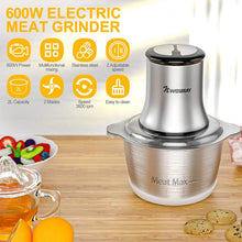 Carica l'immagine nel visualizzatore di Gallery, NWOUIIAY Tritacarne Elettrico In Acciaio Inox 600W 2L Rimovibile 2 Livelli di Velocità Protezione dal Surriscaldamento con 4 Lame Ciotola e Pad in Plastica per Carne Verdura e Frutta