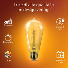 Carica l'immagine nel visualizzatore di Gallery, Philips Vintage Amber Spiral ST64 Bulb, Dimmable, Flicker-Free, EyeComfort, 270 Lumen, Flame (1800 K), 3.1 W=25 W, E27 B