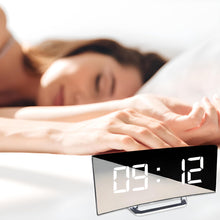 Carica l'immagine nel visualizzatore di Gallery, Retoo Allarme digitale con numeri luminosi, specchio camera da letto, sveglia a specchio con indicatore di temperatura, orologio da tavolo, comodino, soggiorno