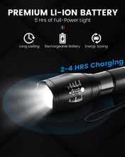 Carica l'immagine nel visualizzatore di Gallery, Maxesla Torcia LED Potente Professionale, 2000 Lumen Torcia LED Potente, Torce LED Alta Potenza con 18650 Ricaricabile Batteria 5 Modes, Zoomable, IP65 Impermeabile, nero