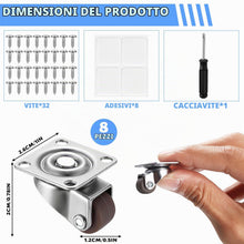 Carica l'immagine nel visualizzatore di Gallery, 8 Rotelle Girevoli a 360 Gradi per Mobili - 25 mm, Universali da Spiaggia, Mini Ruote Pesanti da Incollare o Avvitare