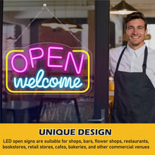 Carica l'immagine nel visualizzatore di Gallery, BYZESTY Segnale Neon Open Welcome, 42 x 23 cm, Insegne Luminose Colorate, Neon LED Open con USB, Regolabile, Acrilico, P