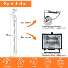 Carica l'immagine nel visualizzatore di Gallery, Tomosu 6 Pezzi Lampadina Alogena 118mm 230W, Dimmerabili Lampadine Alogene R7s 4650LM Bianca Caldo 2800K, J118 Lampadina Alogena Lineare per lampade da pavimento, luci del paesaggio, lampione