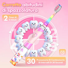 Carica l'immagine nel visualizzatore di Gallery, Spazzolino Elettrico Bambini 3-6-12 Anni Spazzolino Elettrico Bambina Bambino Con Timer Luci LED Arcobaleno E 4 Testine 