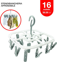 Carica l'immagine nel visualizzatore di Gallery, IPEA Stendibiancheria con Pinze in Plastica per Appendere Vestiti, Intimo, Calzini - 26 x 26 cm - Stendi Bancheria con 16 Mollette uso Interno o Esterno per Appendere e Asciugare Abiti o Asciugamani
