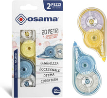 Carica l'immagine nel visualizzatore di Gallery, OSAMA - Bianchetto a Nastro, 2 Pezzi x 20 Metri (Tot 40m), Correttore a Nastro Cancelleria Scuola e Ufficio - Scolorina Set Utile per Cartoleria e Cose per la Scuola, Scorrevole e Coprente, Pastello