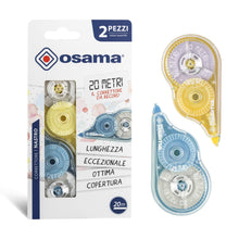 Carica l&#39;immagine nel visualizzatore di Gallery, OSAMA - Bianchetto a Nastro, 2 Pezzi 20 Metri - Correttore a Nastro Ideale per Cancelleria Scuola, Ufficio e Università - Set Utile per Cartoleria e Cose per la Scuola, Scorrevole e Coprente, Pastello