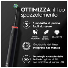Carica l'immagine nel visualizzatore di Gallery, Oral-B Spazzolino Elettrico Ricaricabile Pro 3 3000, Sensore di Pressione Luminoso, Batteria a Lunga Durata, 2 Testine Cross Action, 1 Spazzolino Elettrico, Nero, Idea Regalo