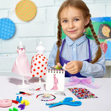 Carica l'immagine nel visualizzatore di Gallery, YOCOLE Fashion Designer Kit, Cucito Giochi Lavoretti Creativi Arte e Artigianato, Playset Manichino Stoffe Quaderno, Regalo Bambina 8 9 10 11 12 Anni