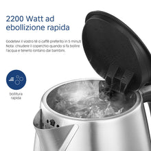 Carica l&#39;immagine nel visualizzatore di Gallery, Midea Bollitore Elettrico 1,7L, Acciaio Inox, Kettle senza BPA, 2200 W, Bollitore Acqua con indicatore del livello dell&#39;acqua, indicatore LED, Base di rotazione a 360°