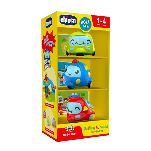 Chicco Rolling Wheels, pattuglia di Auto per Bambini, Veicoli di Polizia Policía Turbo Ball City Patrol, 3 Mini Ruote, Rotolano Come Palline, Multicolore, 10756