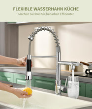 Carica l'immagine nel visualizzatore di Gallery, Rubinetto da cucina con doccetta estraibile, girevole a 360°, miscelatore ad alta pressione, doppio spray in acciaio inox (cromato)