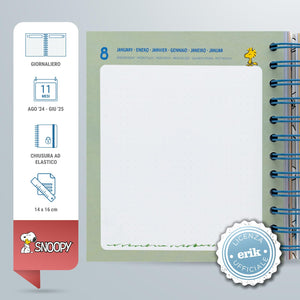 Grupo Erik: Diario Scuola 2024 2025 Snoopy - Agenda giornaliera 11 mesi, 16 x 14 cm, Diario scolastico 2024-2025, Diario scuola 2024 2025 elementari snoopy