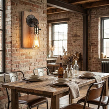 Carica l'immagine nel visualizzatore di Gallery, BARCELONA LED Applique da Parete Vintage in Legno e Metallo Stile Industriale Retro Design Tubo con Cavo Nero Interrutto