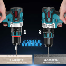 Carica l'immagine nel visualizzatore di Gallery, Avvitatore elettrico Brushless Trapano Avvitatore Batteria 21V, Trapano Avvitatore a Percussione con 2×2,0Ah Batteries, Trapano Percussione Batteria, 20+3 Coppia, Luce a LED, 0-3000RPM, 80N.m Max