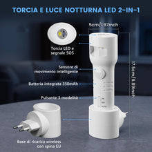 Carica l'immagine nel visualizzatore di Gallery, 2-in-1 Lampada Notturna e Torcia Emergenza Casa con Sensore di Luce e Rilevatore di Movimento, Luce Notturna da Presa co