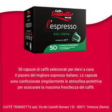 Carica l'immagine nel visualizzatore di Gallery, Caffè Trombetta l'Espresso Capsule Compatibili Nespresso, Più Crema, 50 Capsule